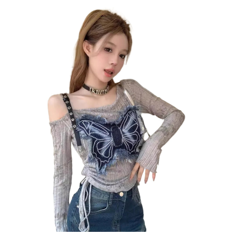Denim Butterfly Strap Top