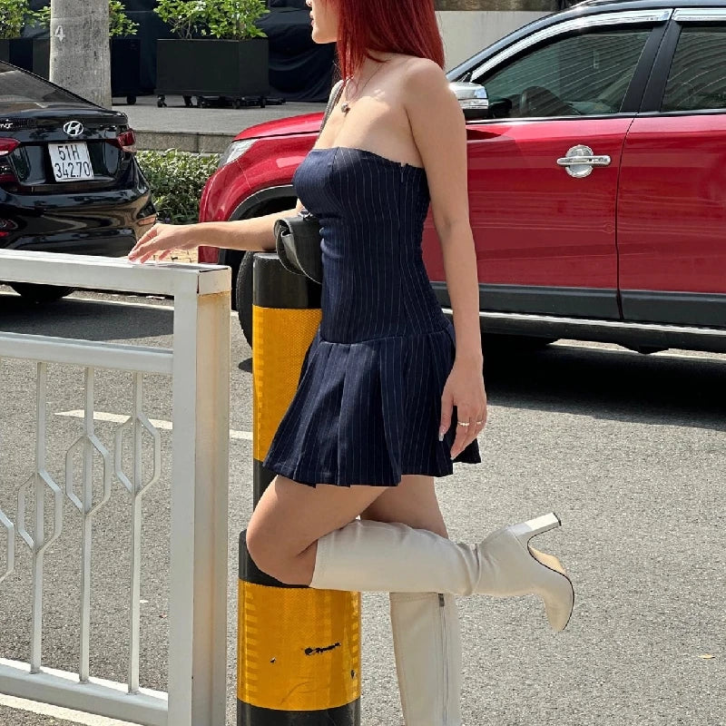 Dress Y2K Sleeveless Slash-neck