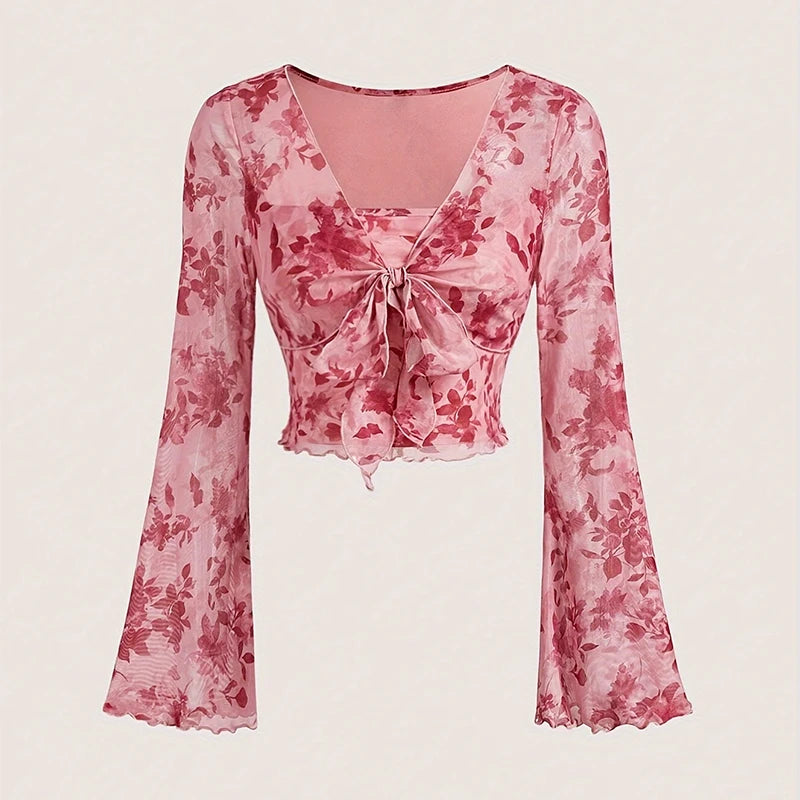 Y2k Floral Neck T-shirts