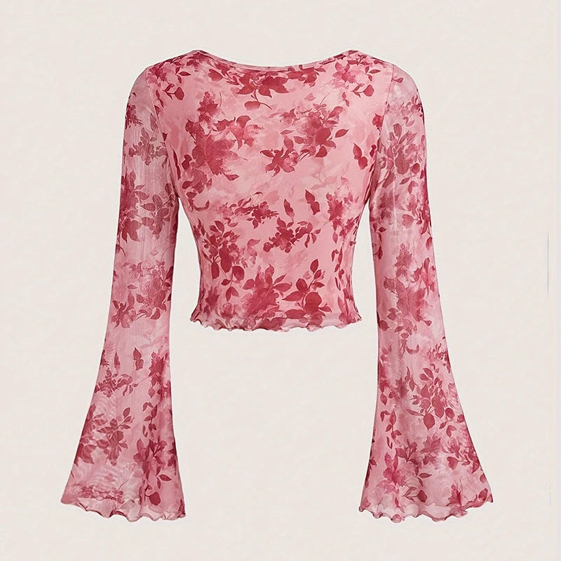 Y2k Floral Neck T-shirts