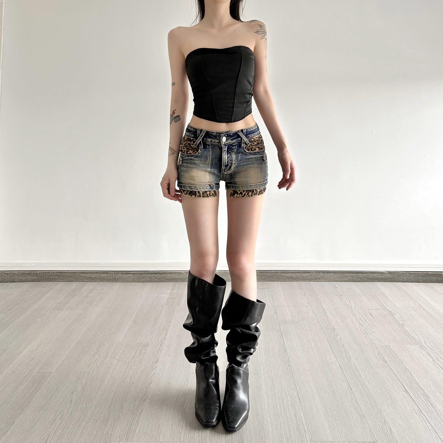 Y2K Leopard Denim Shorts