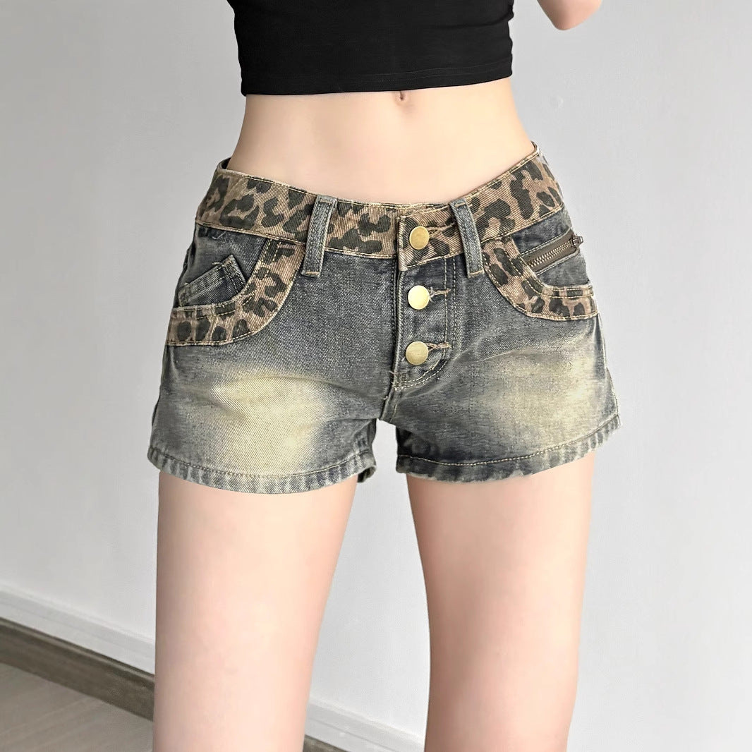 Leopard Waist Denim Shorts Teen