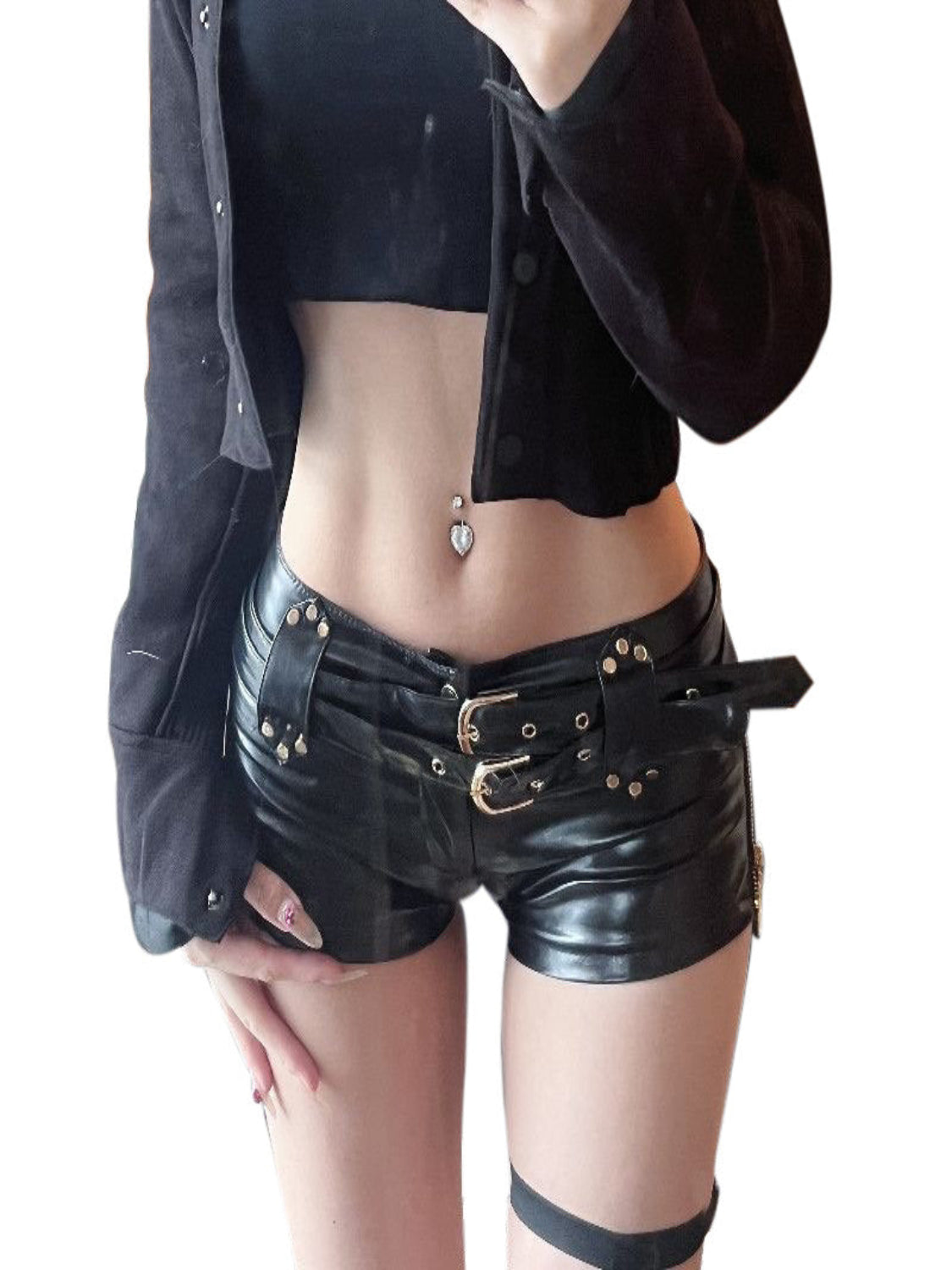 Darkbound Faux Leather Strap Shorts