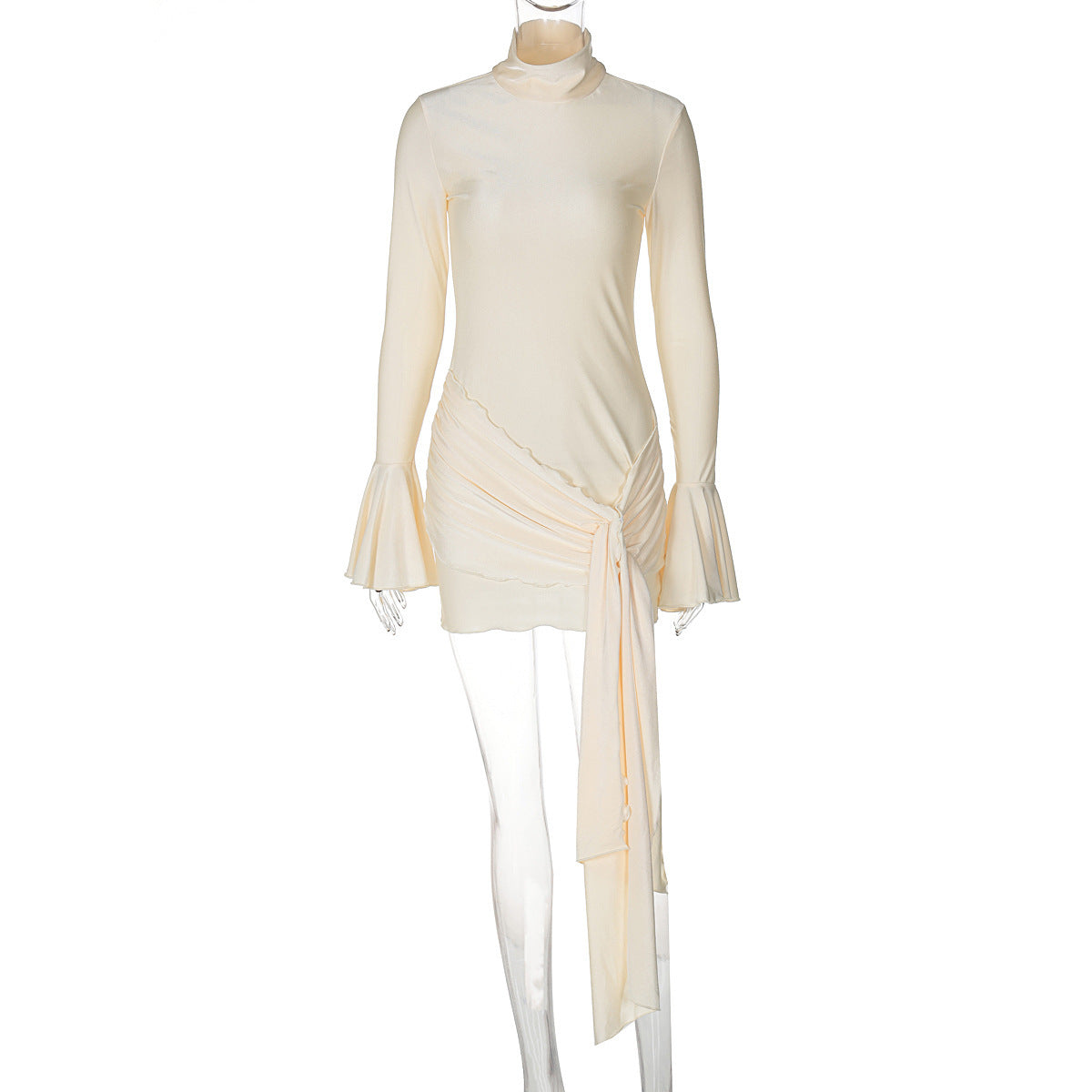 Elegant Ruched Turtleneck Dress – Classy & Bold
