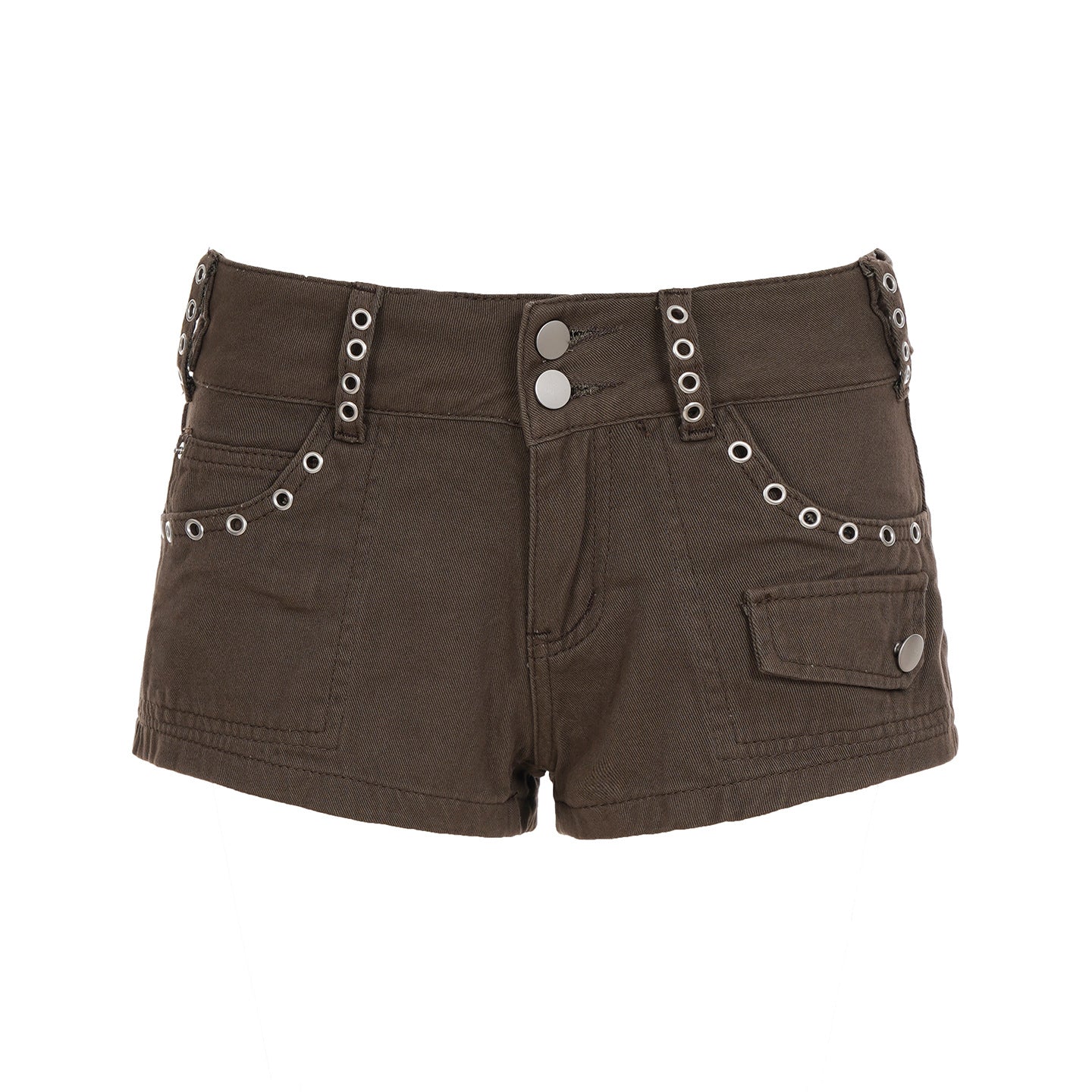 Vintage-Style Brown Low-Rise Denim Shorts