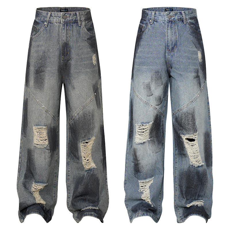 Vintage Tie-Dye Ripped Jeans