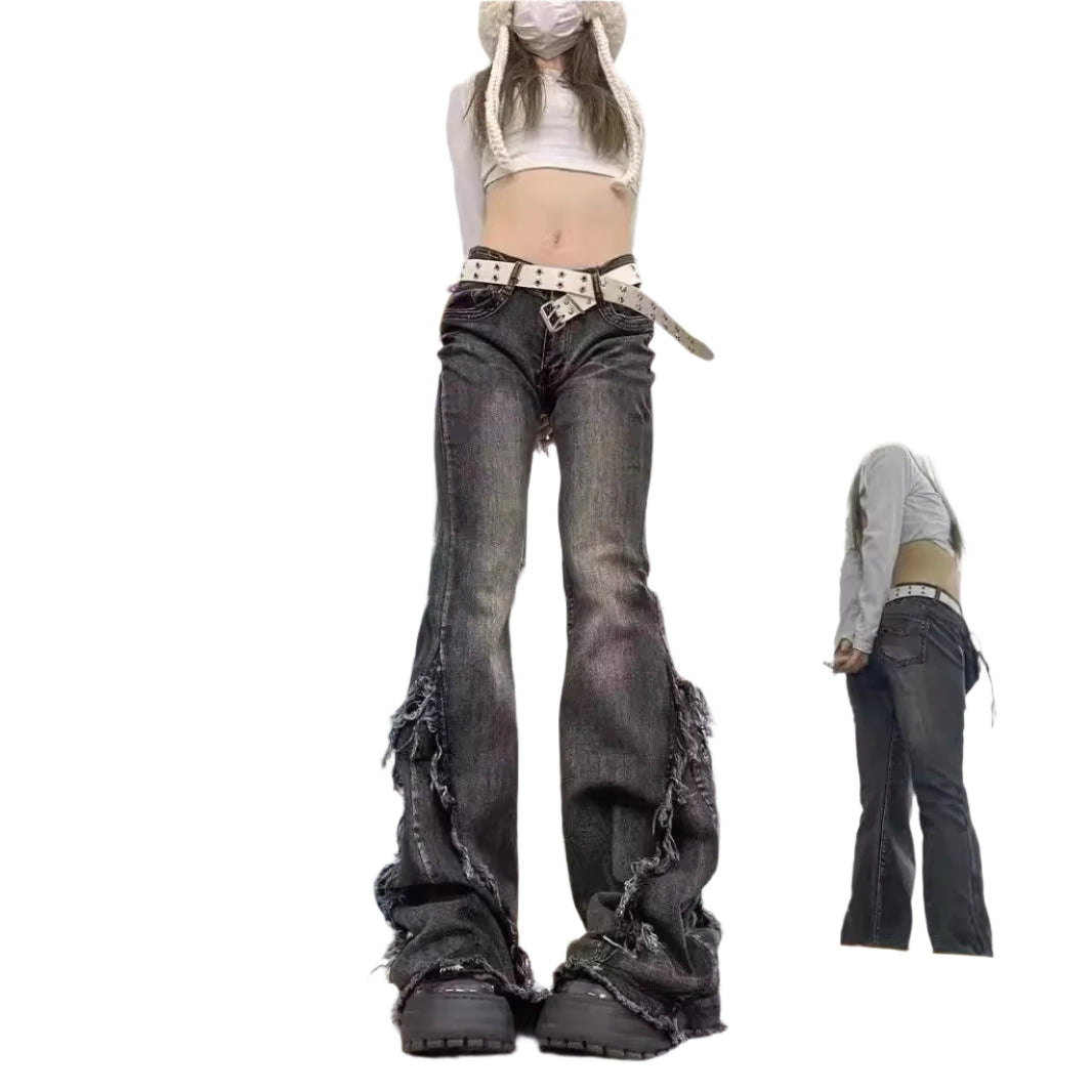 Destroyed Edge Jeans – Ripped Y2K Flare