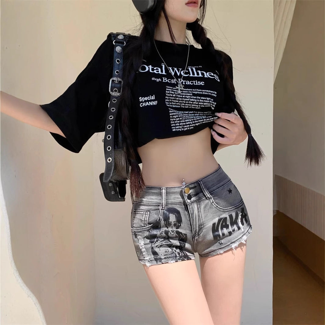 Y2K Ripped Gray Denim Shorts