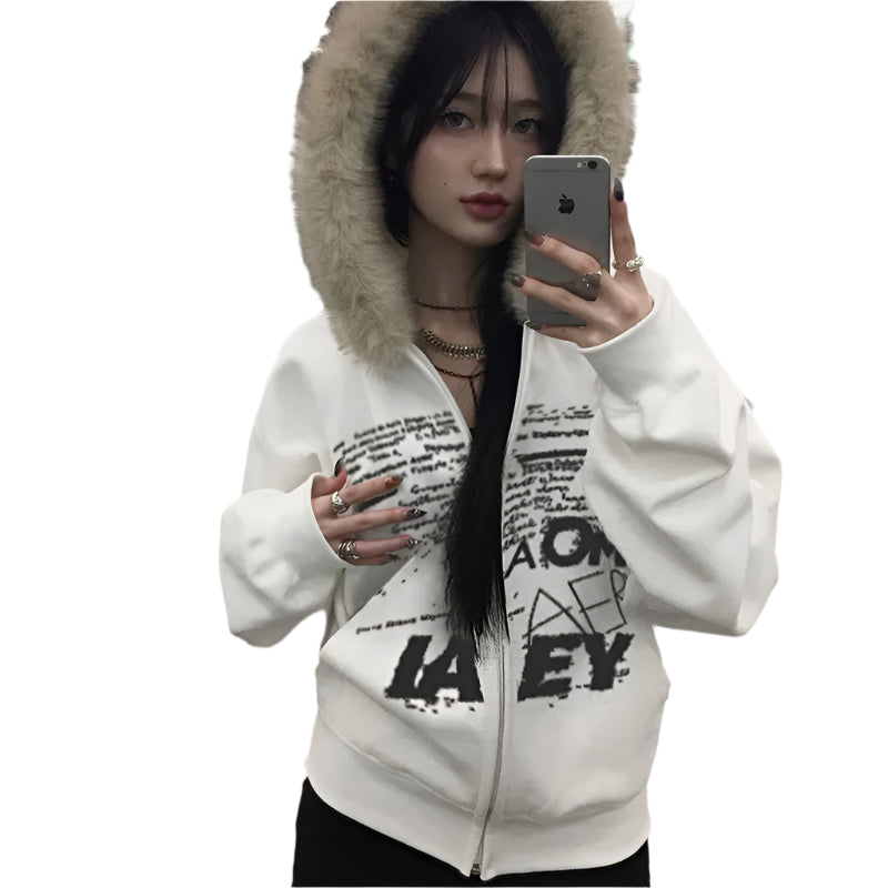 Y2K Fur Hoodie for Girls - streetwear