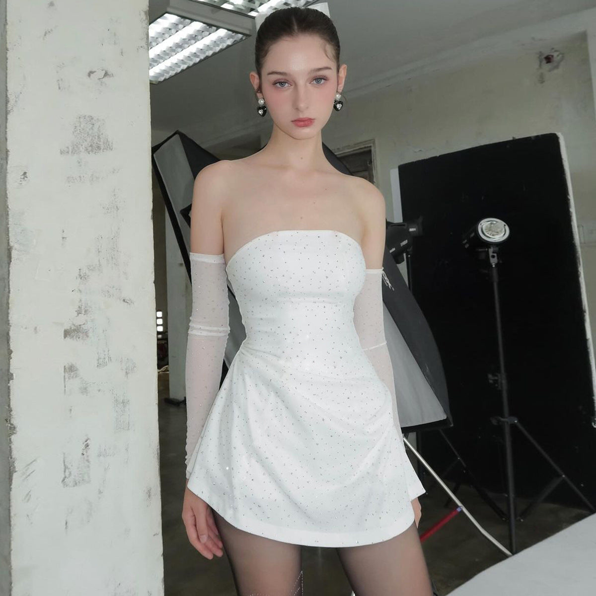 Sparkly Mesh Sleeve Mini Dress