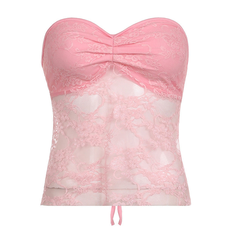 Sheer Lace Tube Top – Y2K Pastel