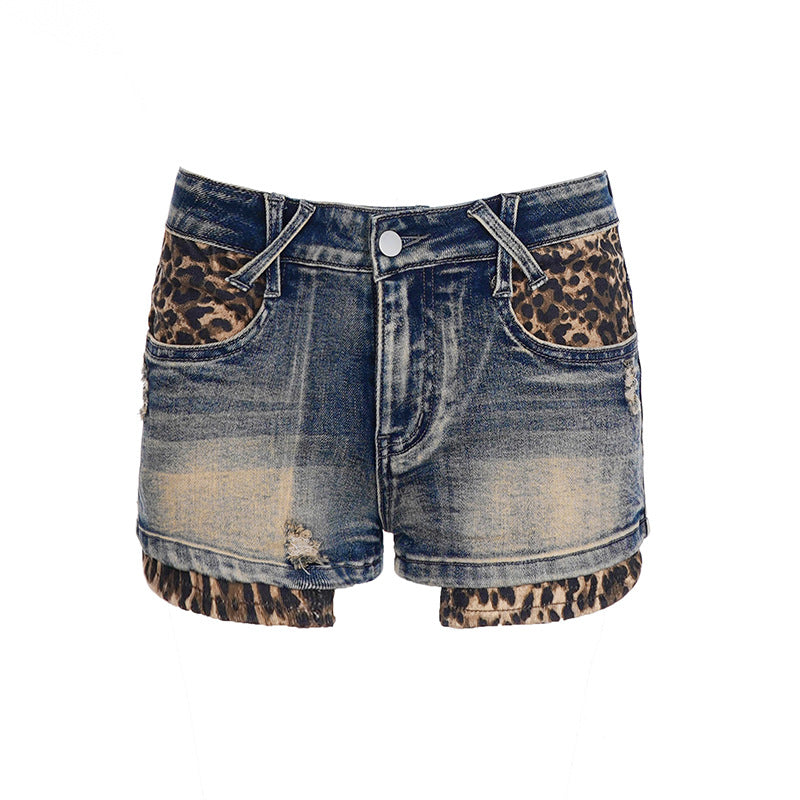 Y2K Leopard Denim Shorts