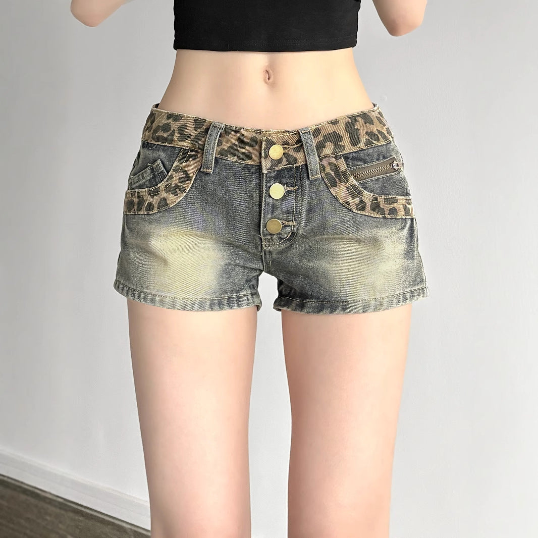 Leopard Waist Denim Shorts Teen