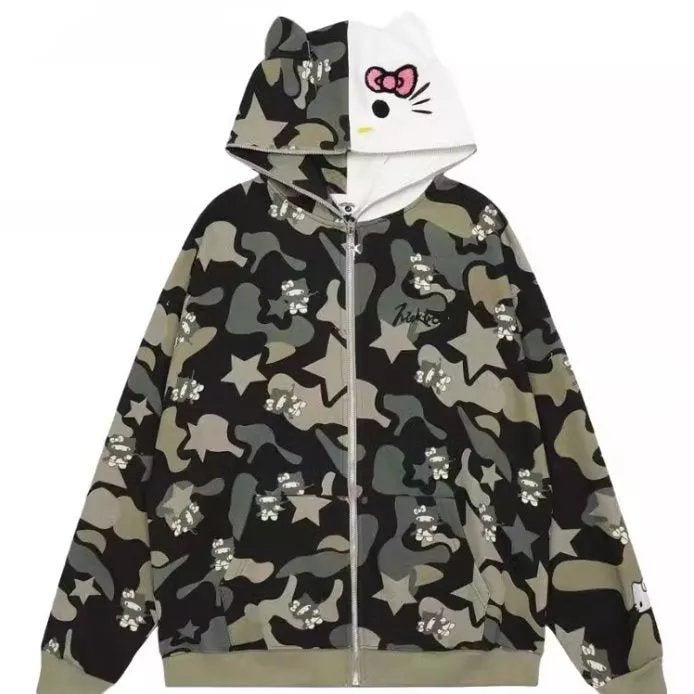 Y2K Hello Kitty Camo Zip Jacket