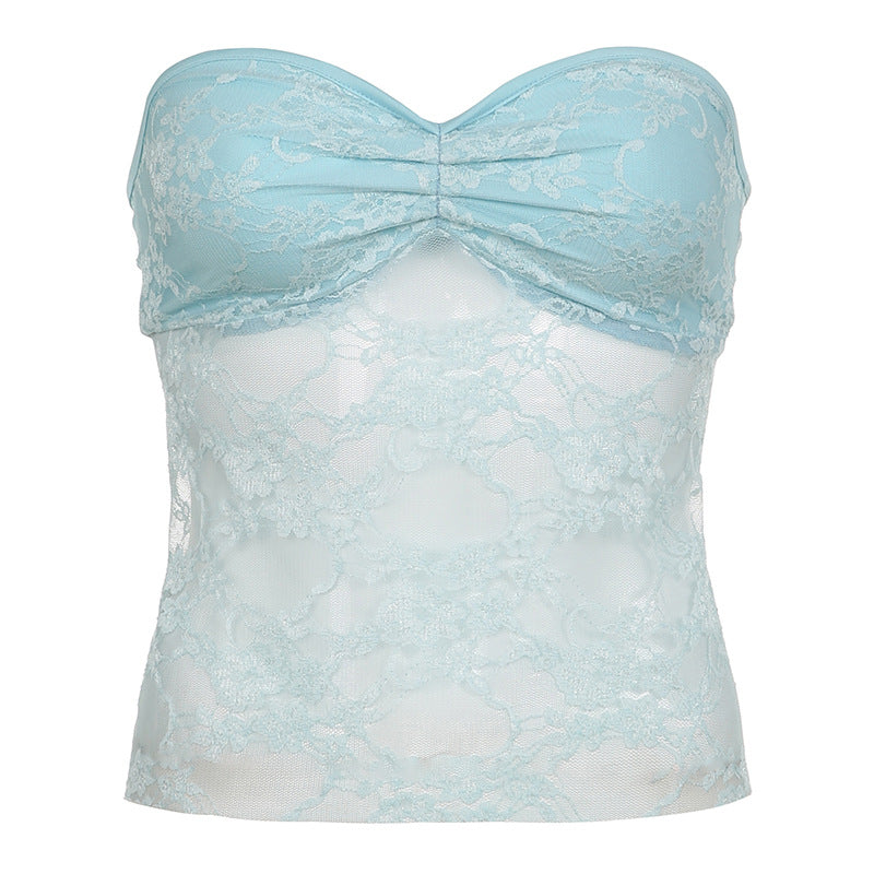 Sheer Lace Tube Top – Y2K Pastel