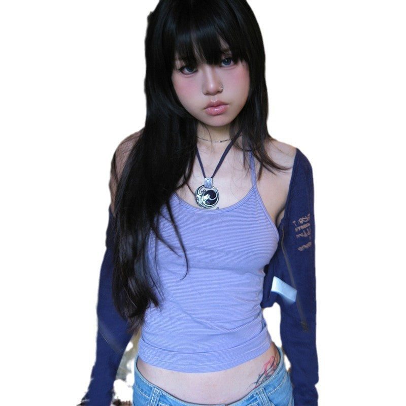 Two-piece  Y2K Layered Zip Crop Top Set