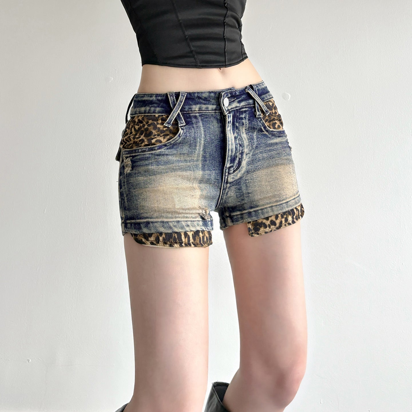Y2K Leopard Denim Shorts