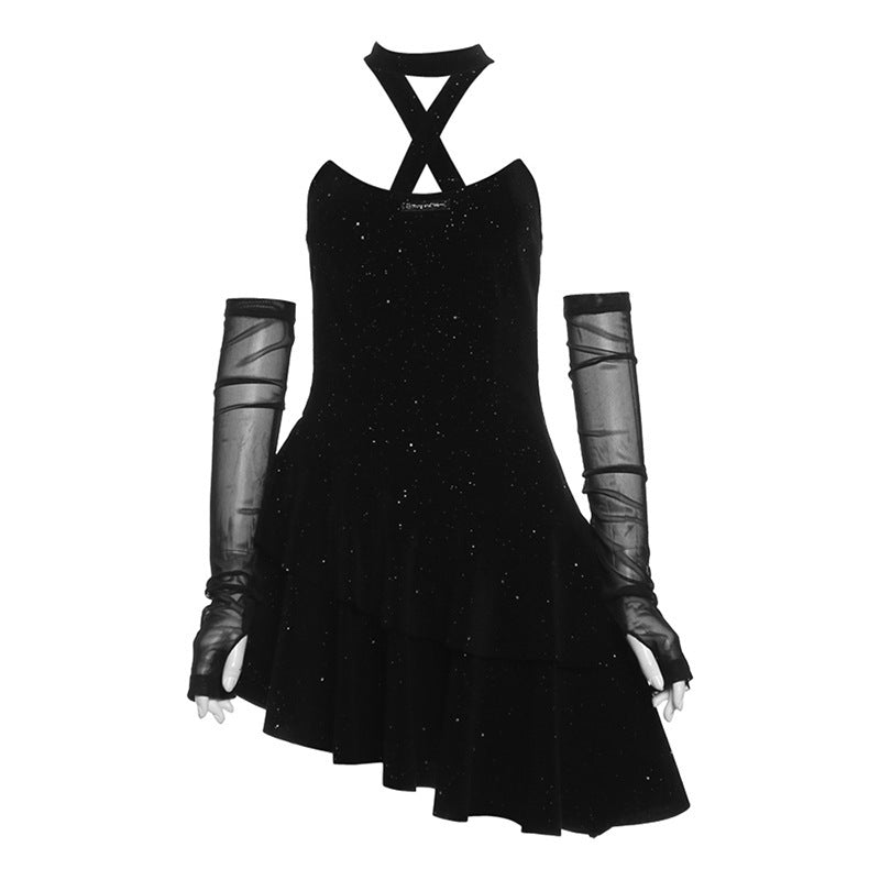 Gothic Doll Style Black Dress with Sleeves