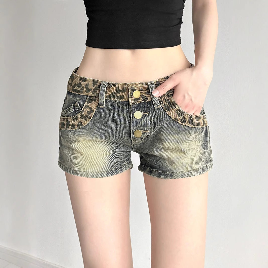 Leopard Waist Denim Shorts Teen
