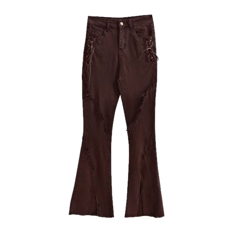 Diagonal Distressed Flare Jeans