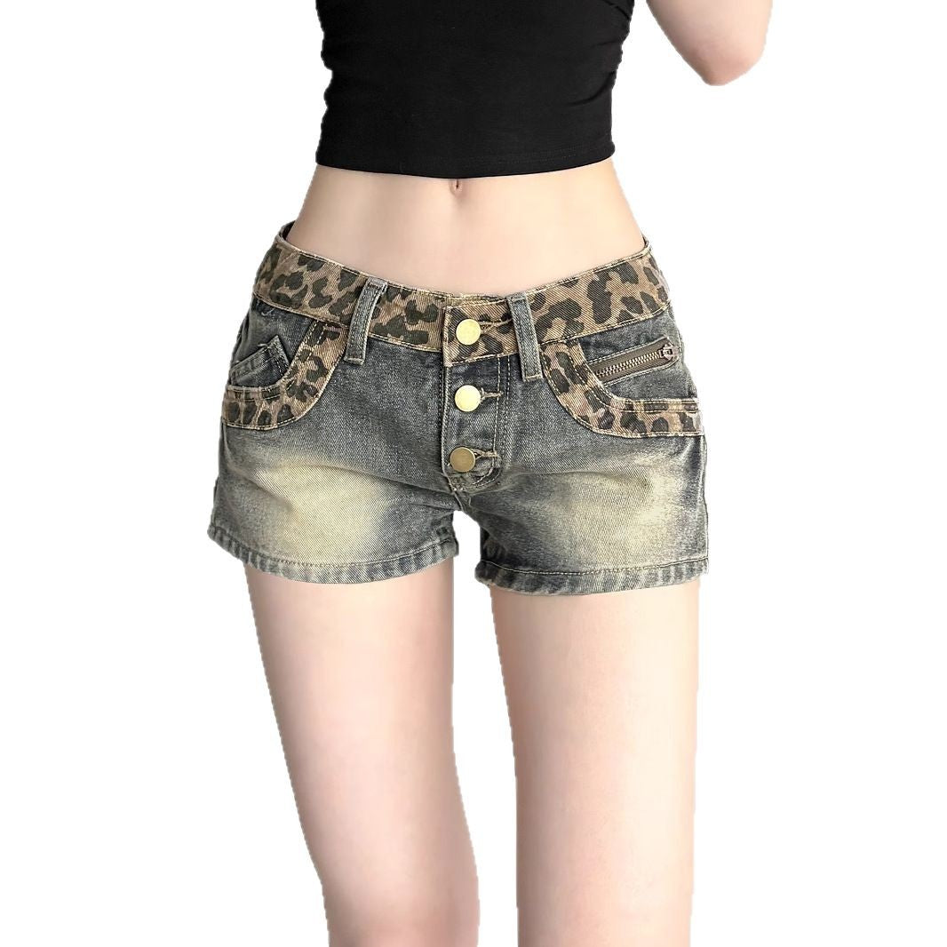 Leopard Waist Denim Shorts Teen