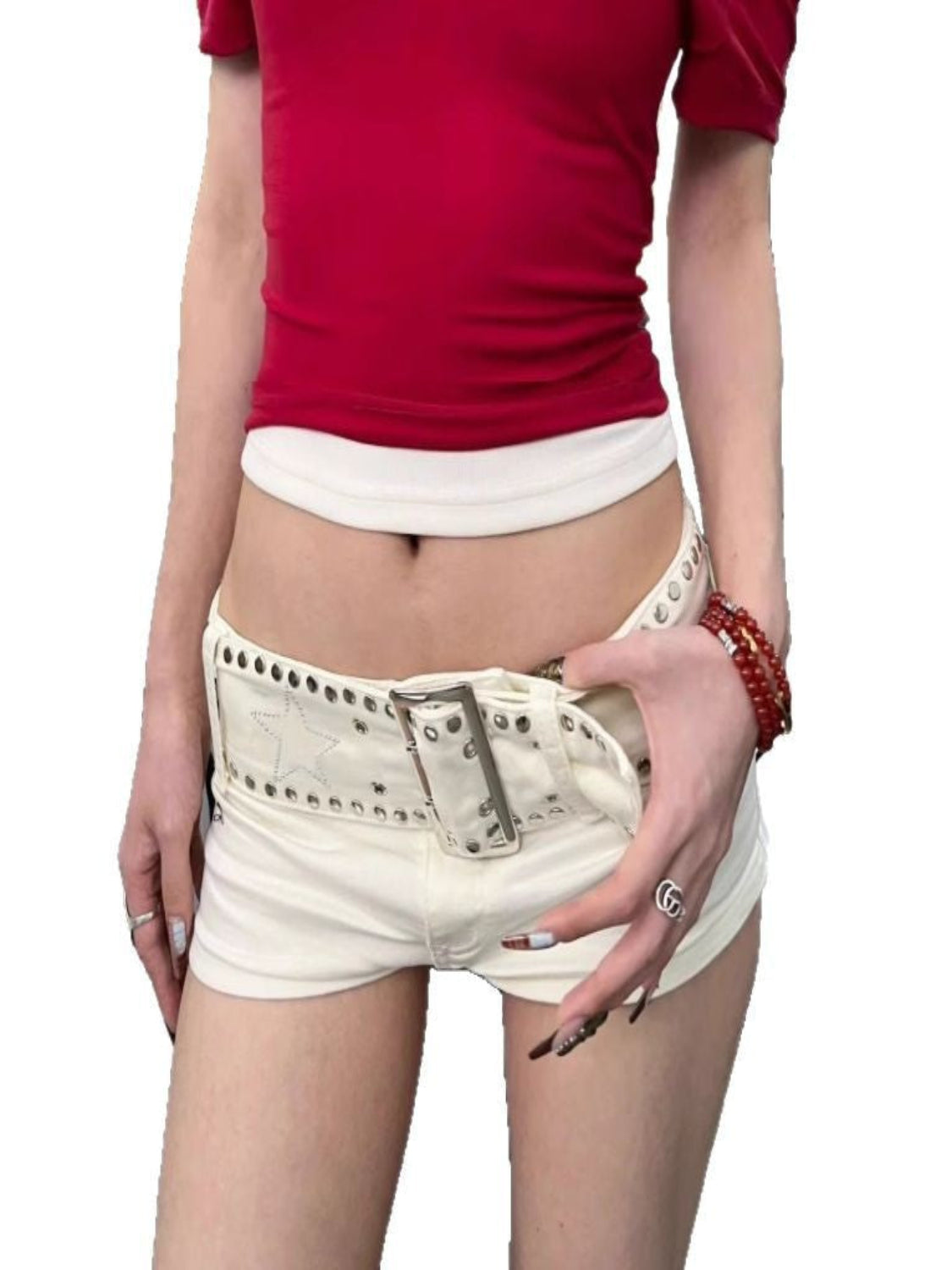 Star Studded White Low Rise Shorts