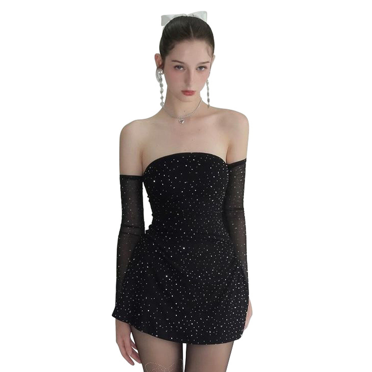 Sparkly Mesh Sleeve Mini Dress