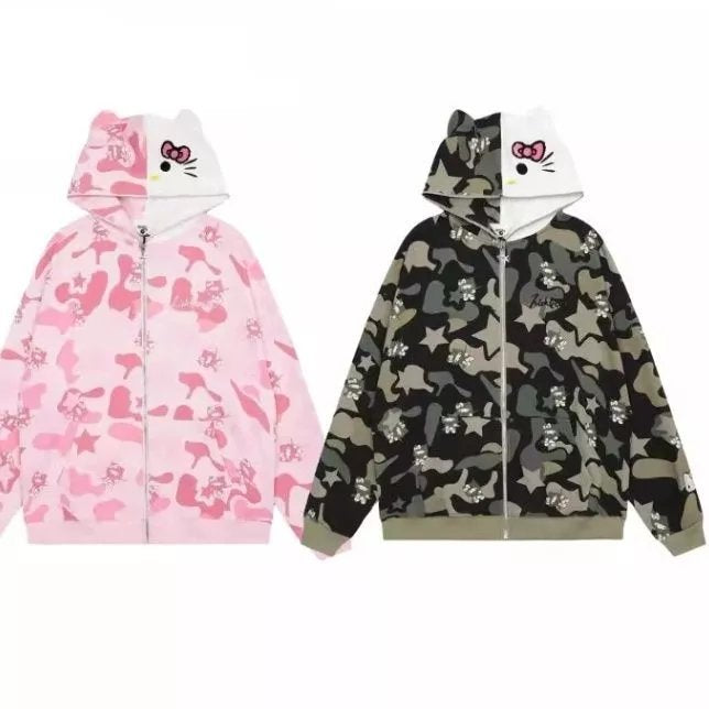 Y2K Hello Kitty Camo Zip Jacket