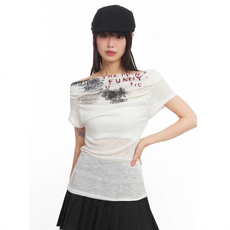 Sketchy Words Off Shoulder Tee