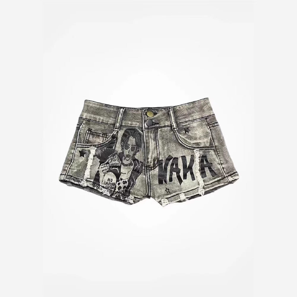 Y2K Ripped Gray Denim Shorts