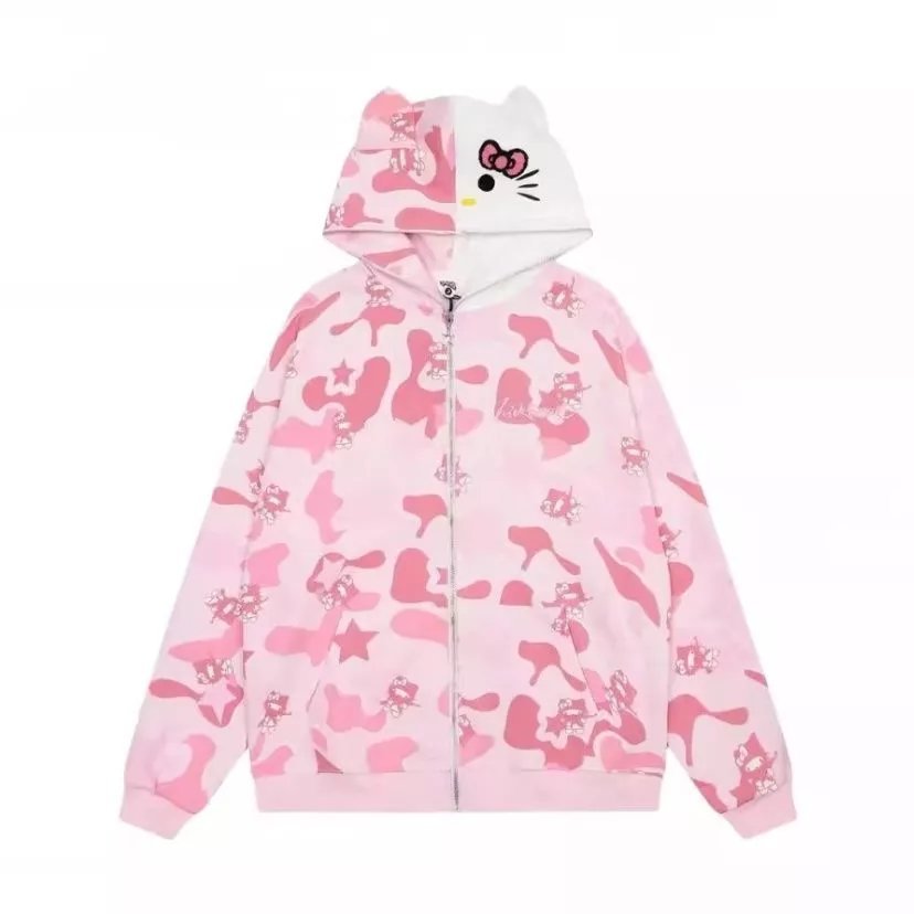 Y2K Hello Kitty Camo Zip Jacket