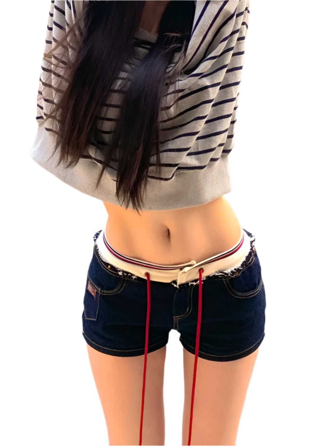 Rope Tie Low-Waist Denim Shorts