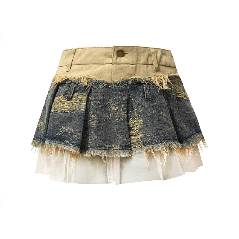 Denim Tulle Mini Skirt