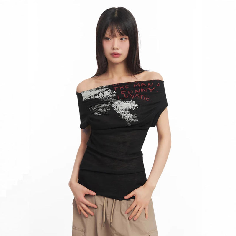 Sketchy Words Off Shoulder Tee