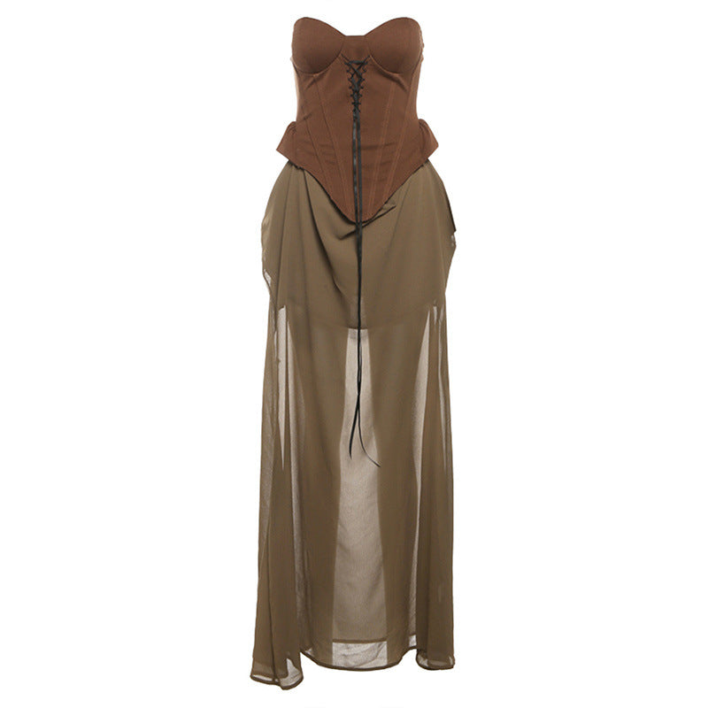 Strapless Slim-Fit Maxi Dress – Elegant Bow Detail