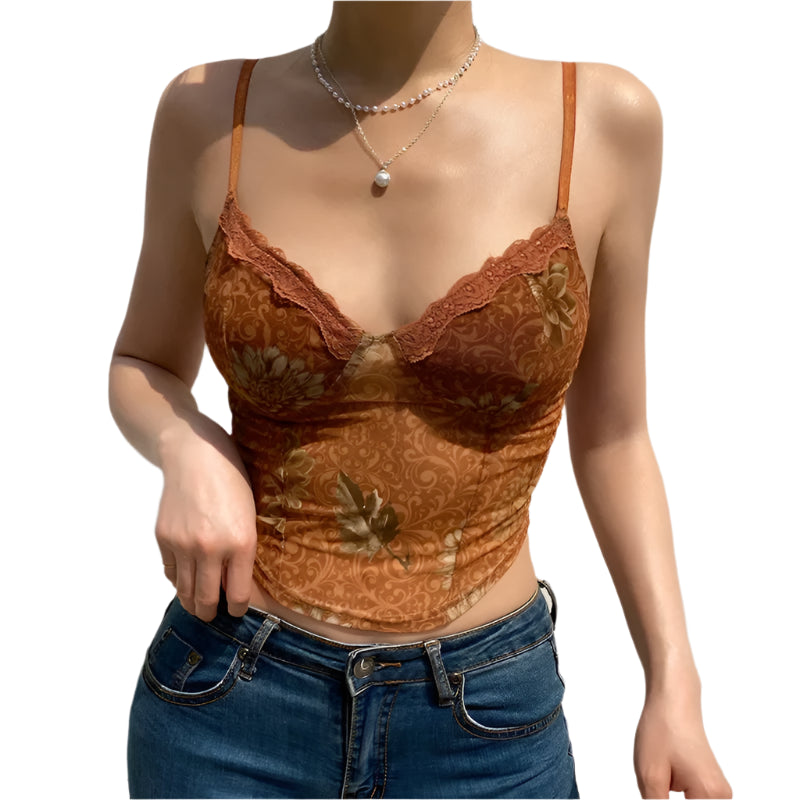 Up Satin Cami Top – Maple Brown