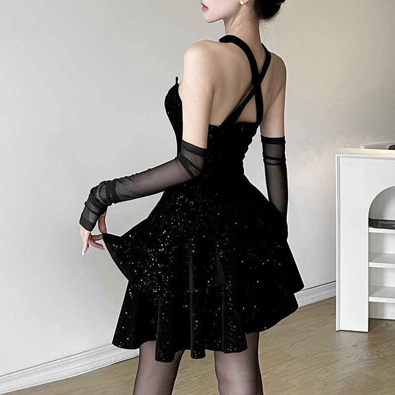 Gothic Doll Style Black Dress with Sleeves