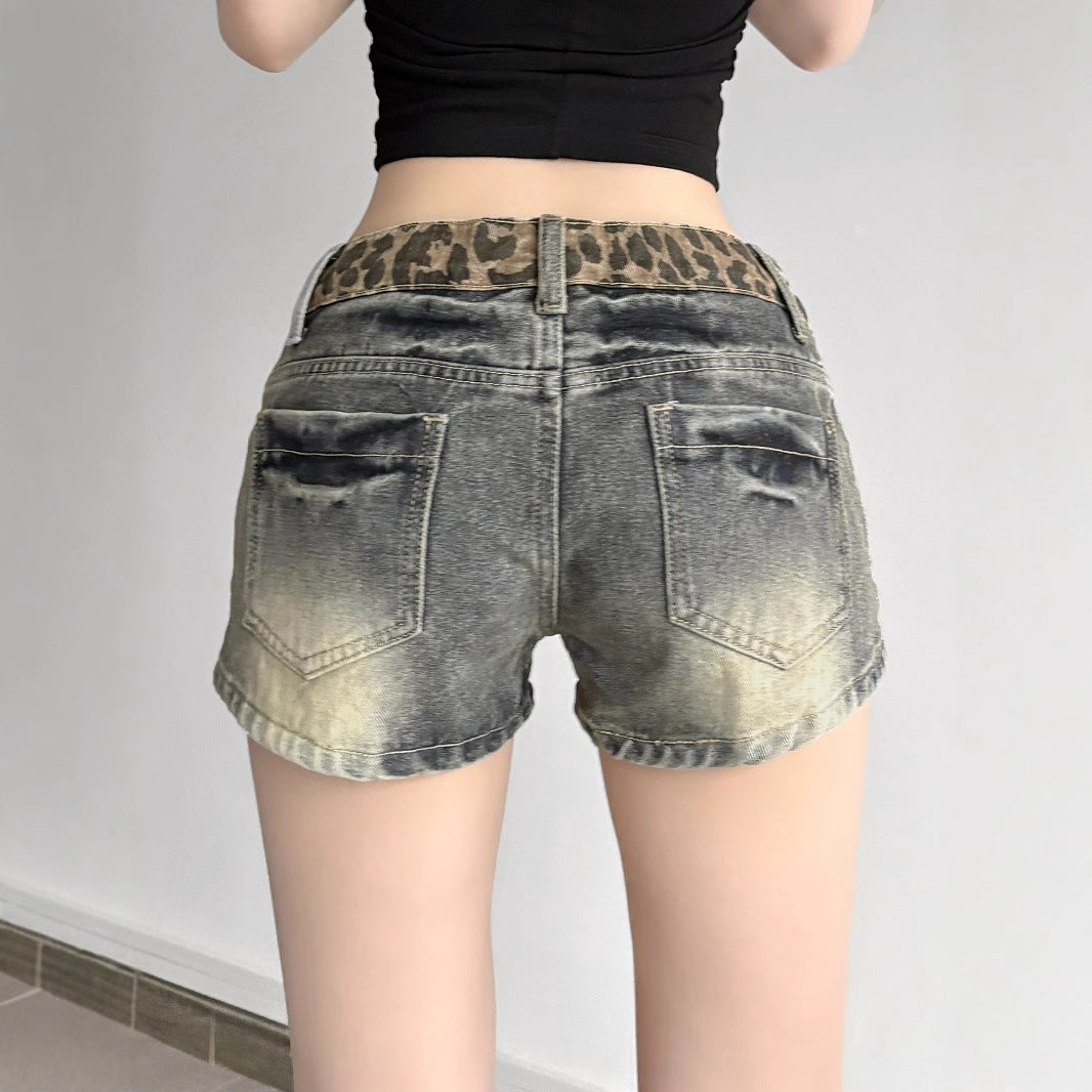 Leopard Waist Denim Shorts Teen