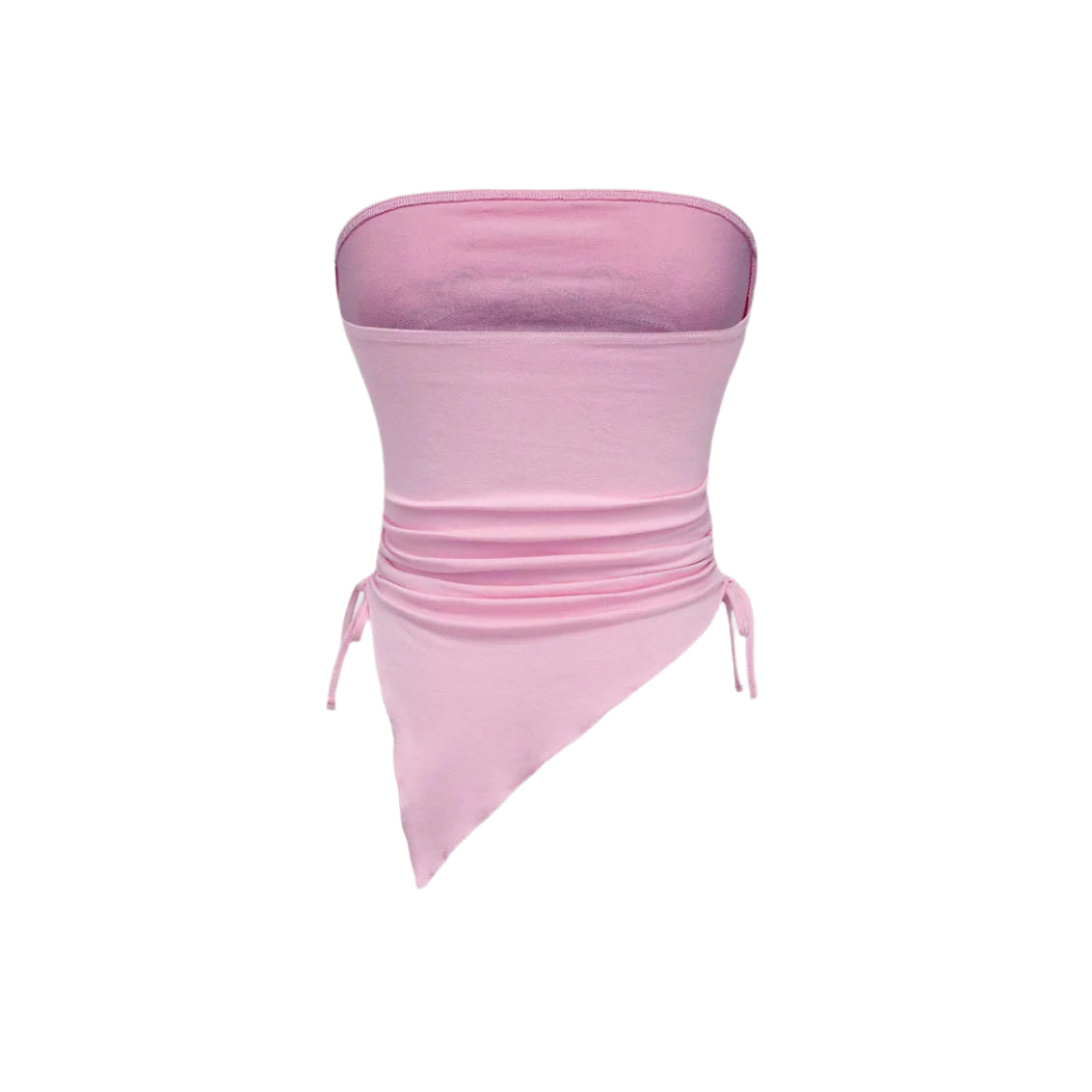 Y2K Pink Rose Strapless Top