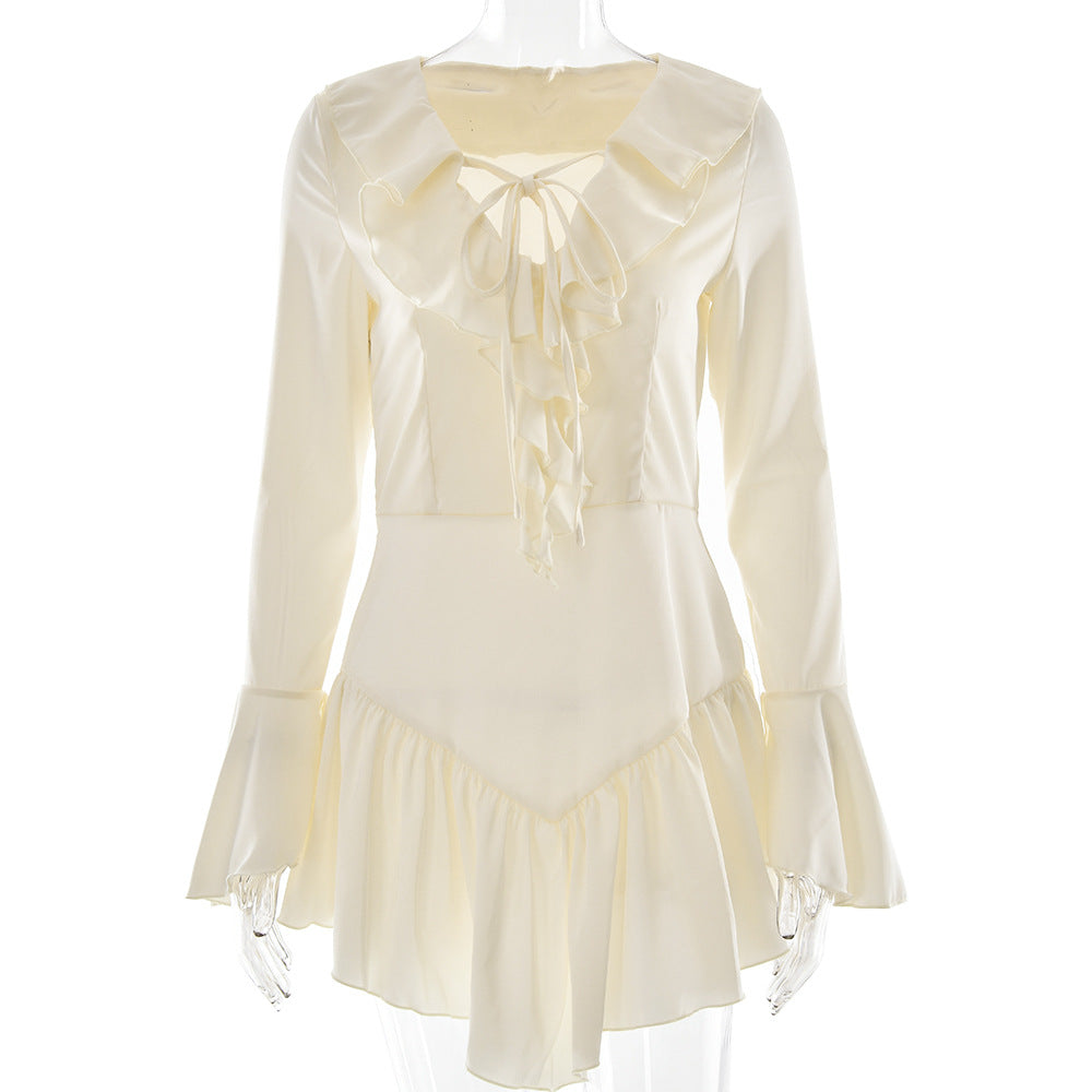 Glossy Ruffle V-Neck Dress – Soft Statement Look