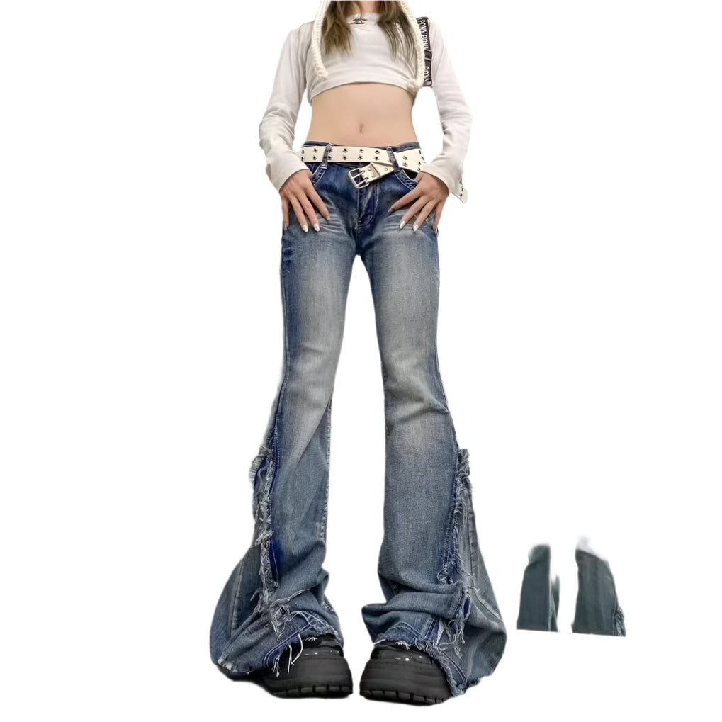 Destroyed Edge Jeans – Ripped Y2K Flare