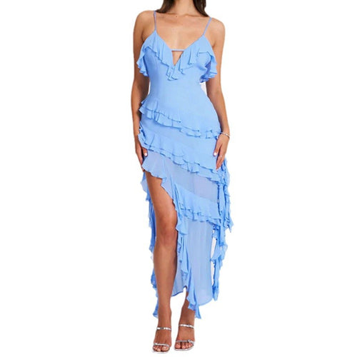 Backless Blue Ruffle Dress – Bold Summer Look
