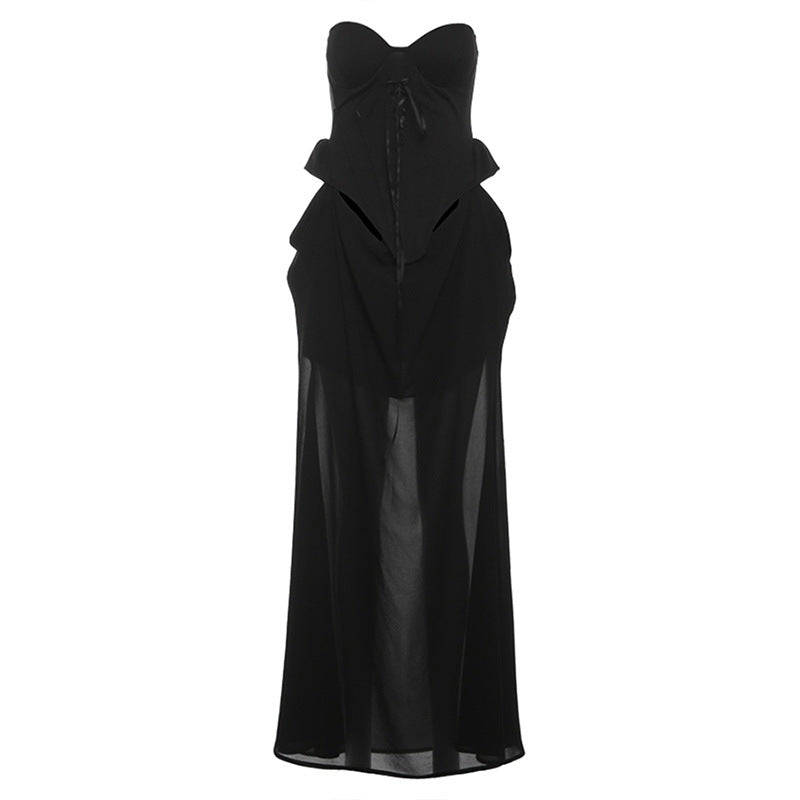 Strapless Slim-Fit Maxi Dress – Elegant Bow Detail