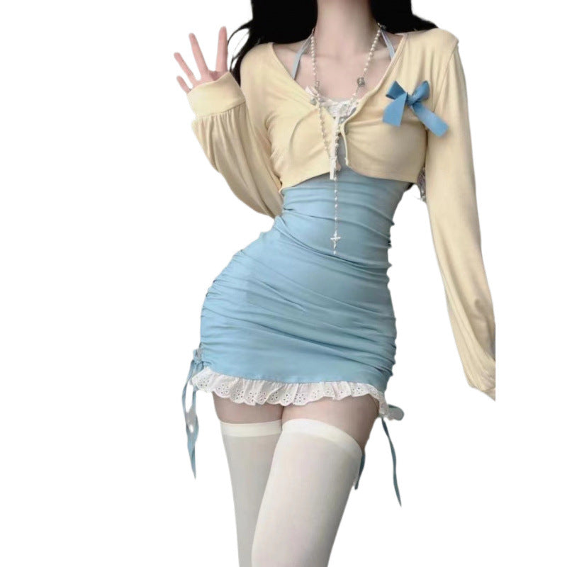 Sweet Ruched Skirt + Cardigan Set – Soft Girl Vibe
