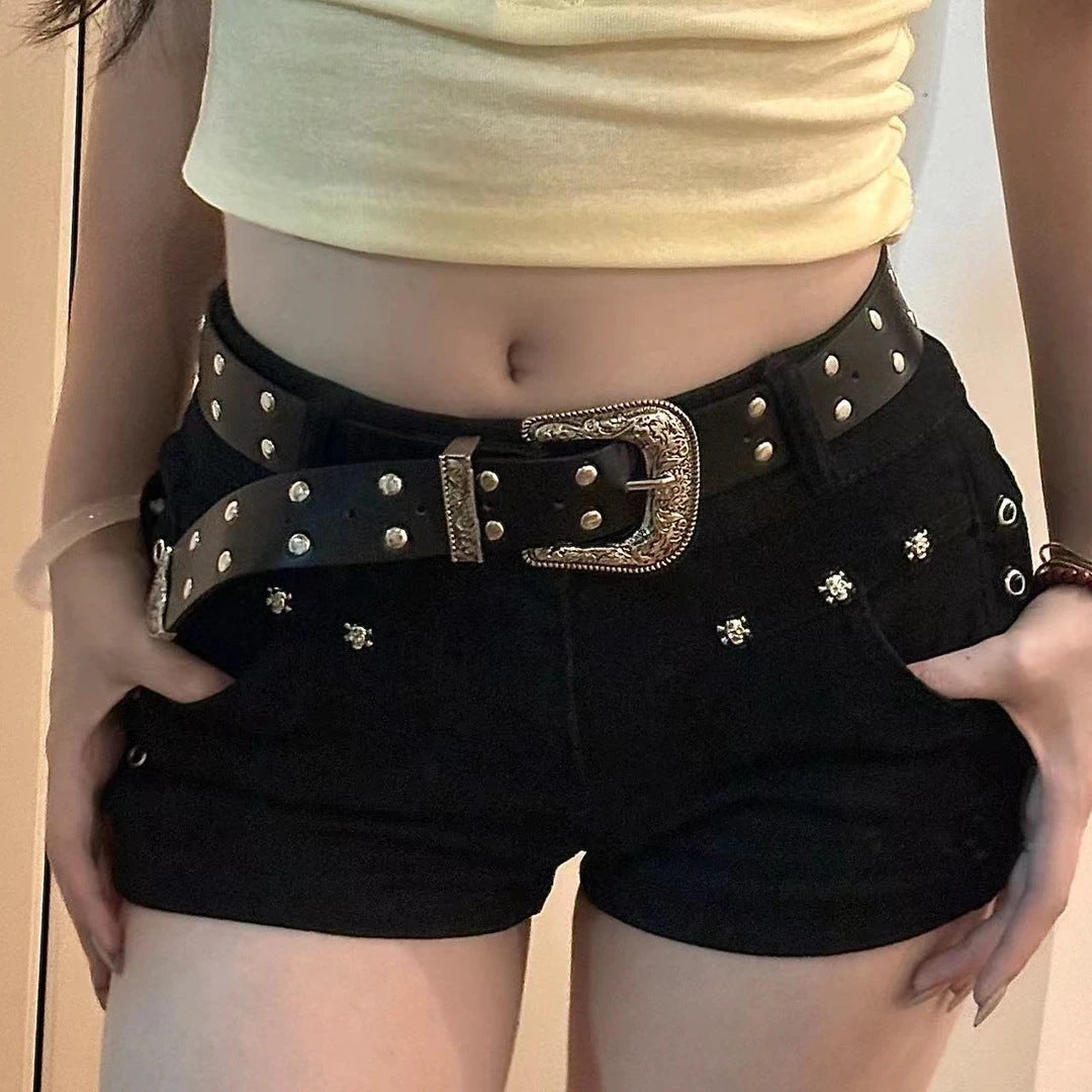 Y2K Black Studded Mini Shorts