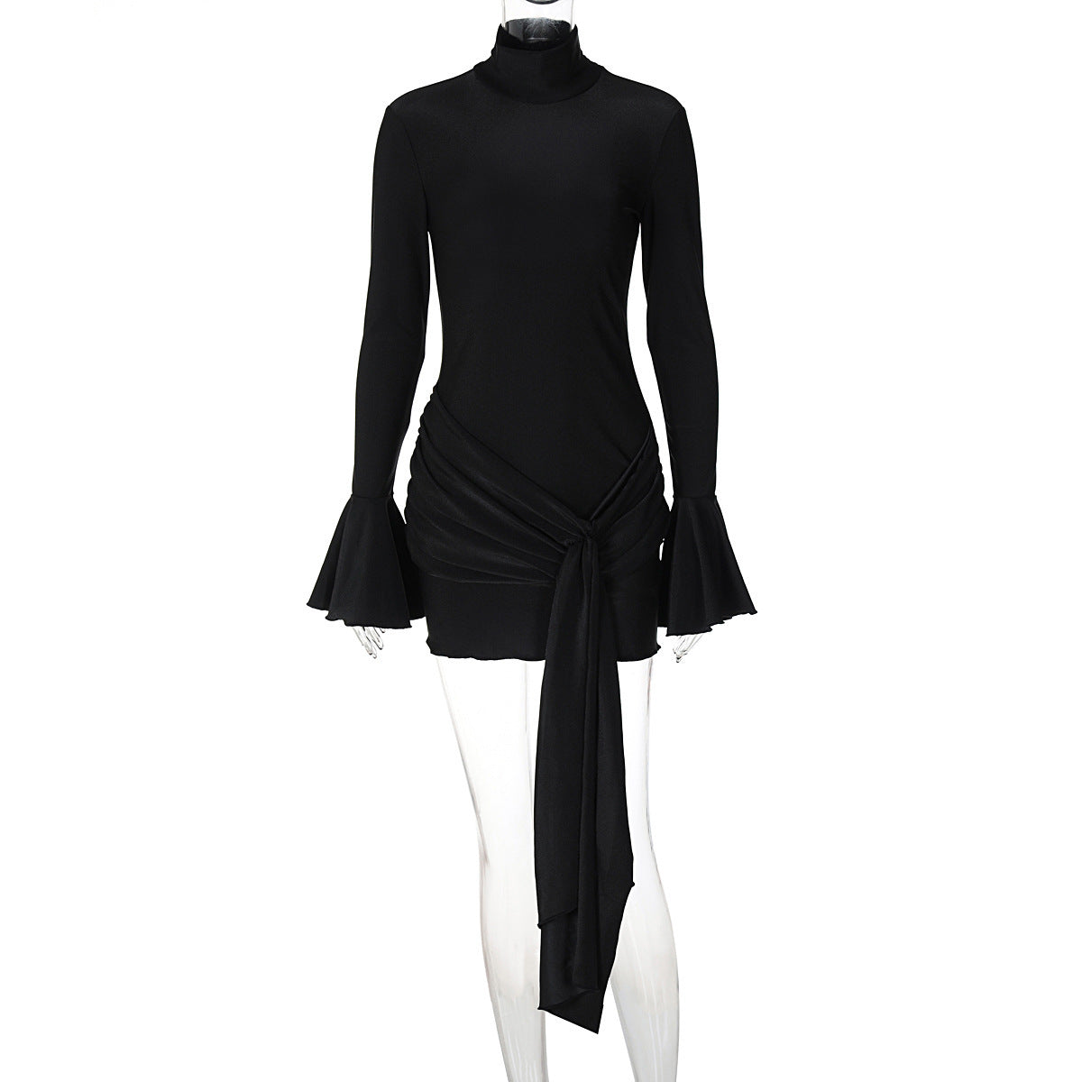 Elegant Ruched Turtleneck Dress – Classy & Bold