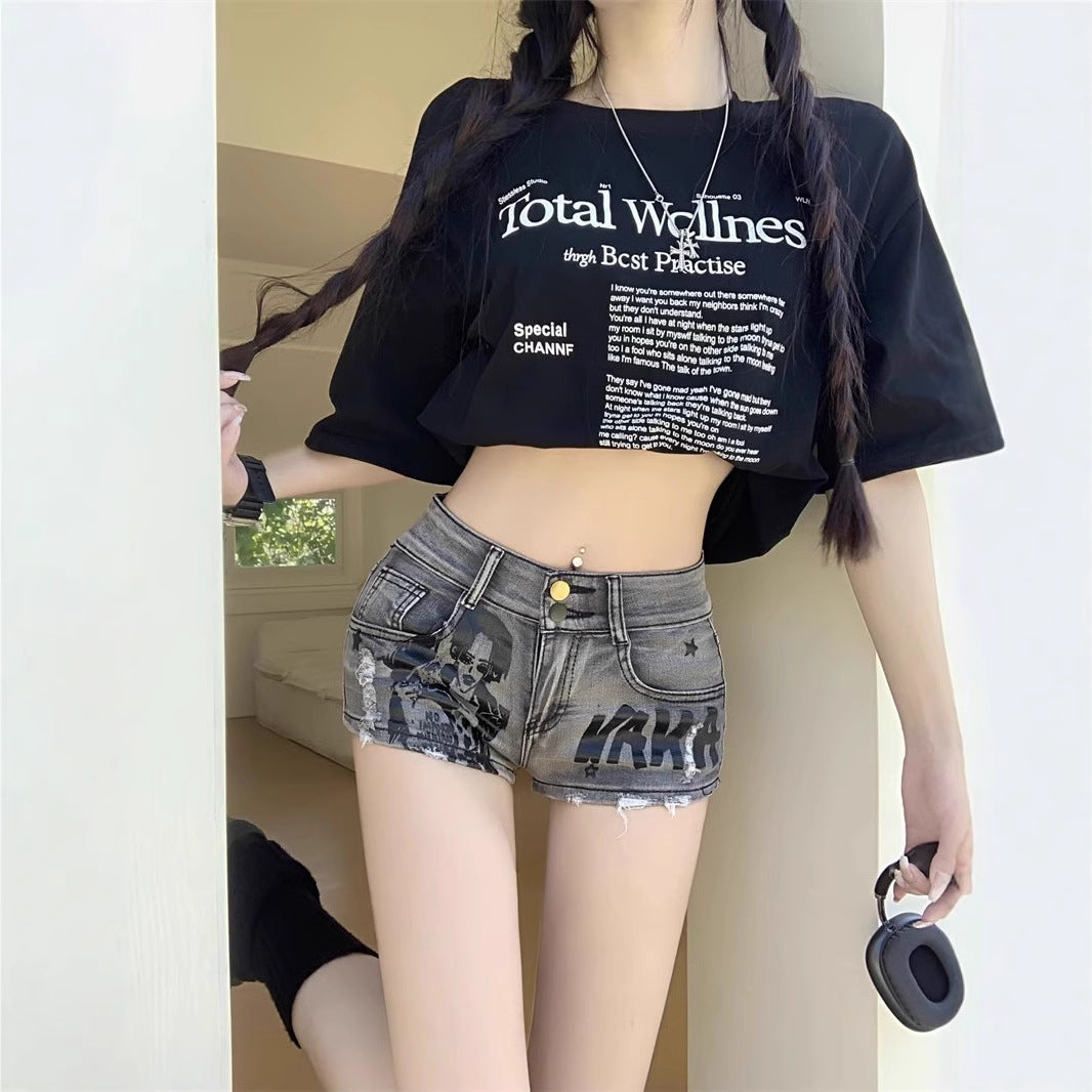 Y2K Ripped Gray Denim Shorts