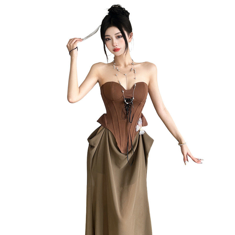 Strapless Slim-Fit Maxi Dress – Elegant Bow Detail