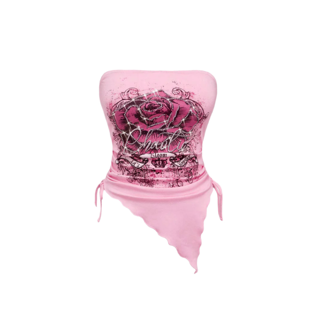 Y2K Pink Rose Strapless Top