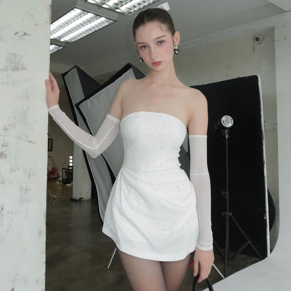 Sparkly Mesh Sleeve Mini Dress